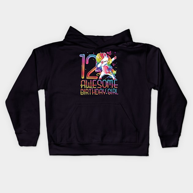 12th Birthday Girl 12 Years Old Awesome Unicorn Dabbing Bday Kids Hoodie by The Design Catalyst